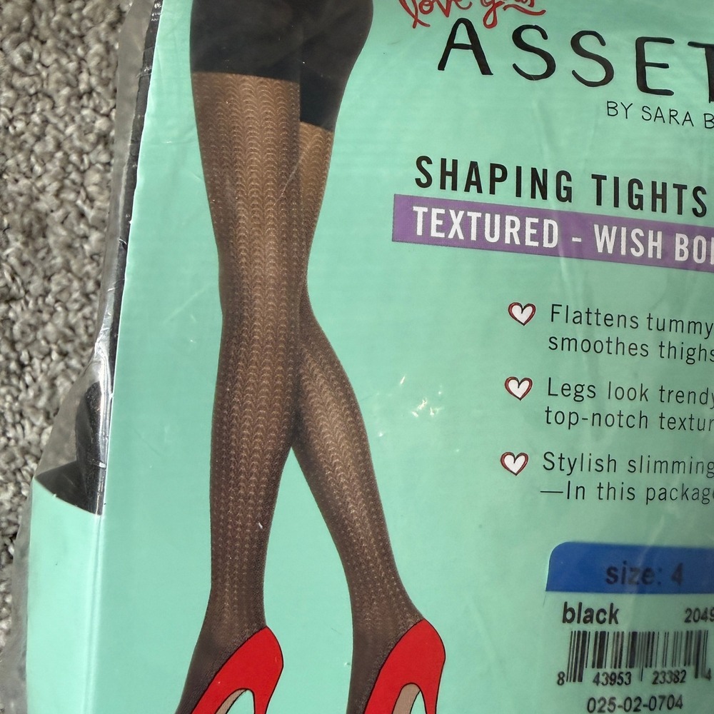 NWT ASSETS Sara Blakely Women's Size 4 Black Textured Wish Bone Shaping Tights - Picture 3 of 7